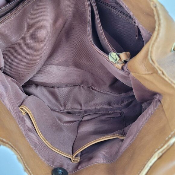 Vintage Fossil‎ Hobo Leather Patchwork Studded Embroidered Shoulder Bag Brown - Picture 11 of 15